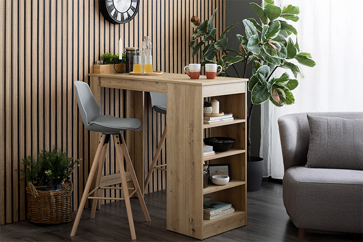 Modern and functional space with a wooden bar and decor, ideal for Airbnb, by CenterHome.