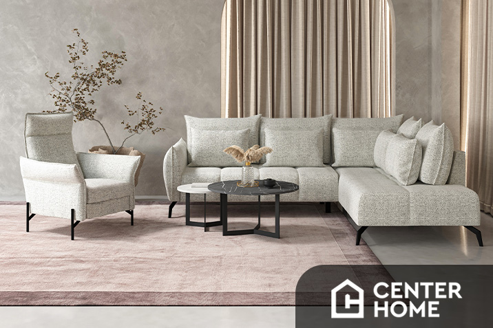 Modern corner sofa with elegant design for a living room, by CenterHome.