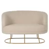 Two-seater sofa ARIEN Ecru Boucle Fabric with Gold Base 130x75x85cm. Two-seater sofa ARIEN Ecru Boucle Fabric with Gold Base 130x75x85cm.