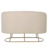 Two-seater sofa ARIEN Ecru Boucle Fabric with Gold Base 130x75x85cm. Two-seater sofa ARIEN Ecru Boucle Fabric with Gold Base 130x75x85cm.