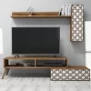 TV FURNITURE SET  MELAMINE IN WALNUT AND WHITE COLOR 150x37.2x37.8Hcm. TV FURNITURE SET  MELAMINE IN WALNUT AND WHITE COLOR 150x37.2x37.8Hcm.