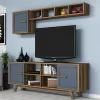 TV FURNITURE SET  MELAMINE IN WALNUT AND BLUE COLOR 160x35x56.2Hcm. TV FURNITURE SET  MELAMINE IN WALNUT AND BLUE COLOR 160x35x56.2Hcm.