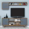 TV FURNITURE SET  MELAMINE IN WALNUT AND BLUE COLOR 160x35x56.2Hcm. TV FURNITURE SET  MELAMINE IN WALNUT AND BLUE COLOR 160x35x56.2Hcm.