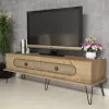 TV cabinet C9511.02 Melamine in Natural OAK and Metal legs 145x40x45cm