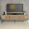TV cabinet C9511.02 Melamine in Natural OAK and Metal legs 145x40x45cm