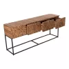 CONSOLE WITH DRAWERS JORDI  TEAK WOOD IN NATURAL-BLACK METAL BASE 180x43x79Hcm.