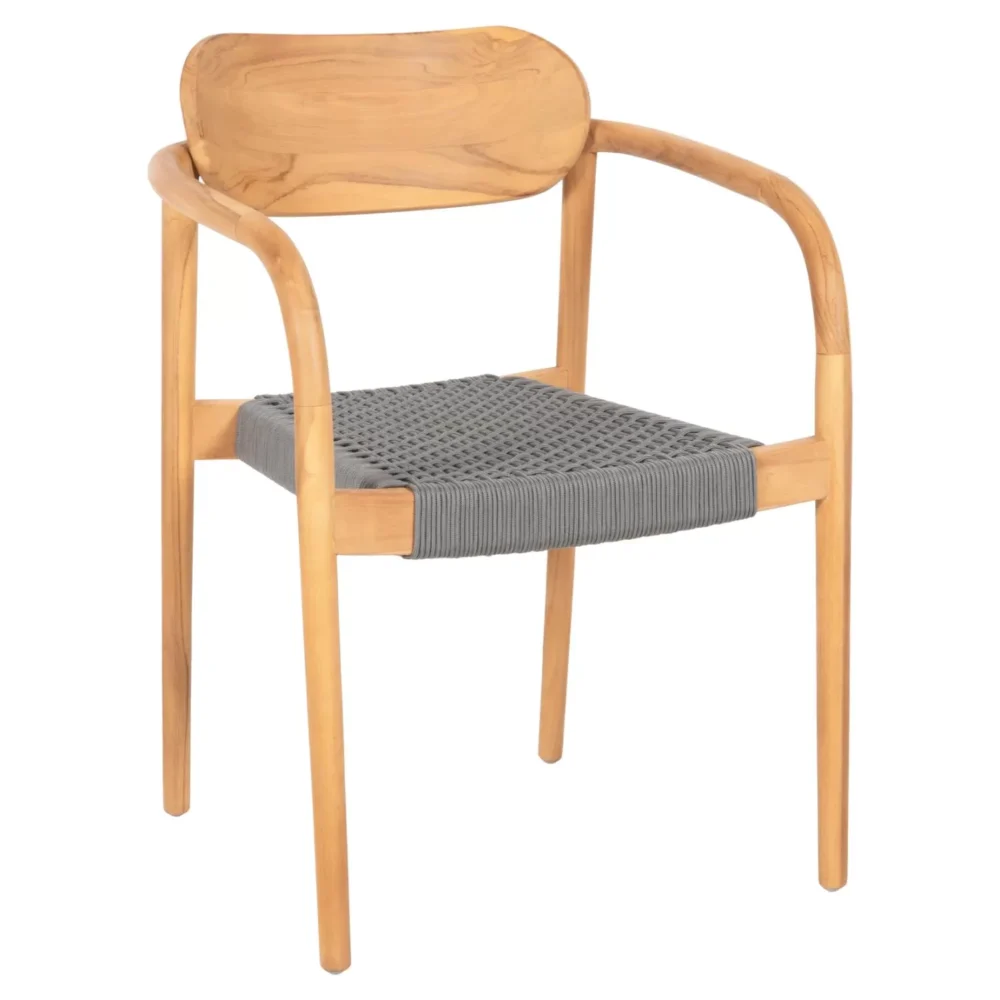 Πολυθρόνα OSLO Ξύλο Teak Φυσικό και Γκρί Σχοινί 55x54x80Yεκ.