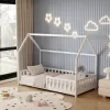 Bed for Kids with Fence PHYLLIS t.MONTESSORI Solid Pine Wood in White 190x90cm