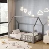 BED FOR KIDS WITH FENCE PHYLLIS t.MONTESSORI SOLID PINE WOOD IN GREY- 190x90cm. BED FOR KIDS WITH FENCE PHYLLIS t.MONTESSORI SOLID PINE WOOD IN GREY- 190x90cm.