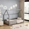 BED FOR KIDS WITH FENCE PHYLLIS t.MONTESSORI SOLID PINE WOOD IN GREY- 190x90cm. BED FOR KIDS WITH FENCE PHYLLIS t.MONTESSORI SOLID PINE WOOD IN GREY- 190x90cm.