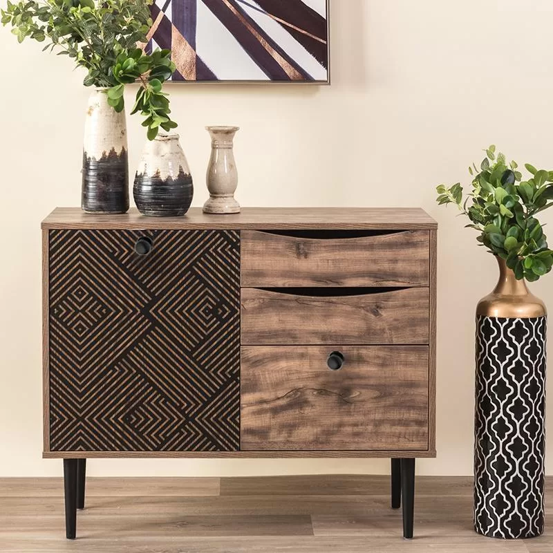 Kομότα Home Fylliana Μαύρο - Γκρί Δρύς 90x39.5x75 εκ.