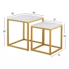 Coffee Tables - GRELAY Ziggon 2 pcs MDF White Marble & Gold Metal Coffee Tables - GRELAY Ziggon 2 pcs MDF White Marble & Gold Metal