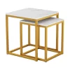 Coffee Tables - GRELAY Ziggon 2 pcs MDF White Marble & Gold Metal Coffee Tables - GRELAY Ziggon 2 pcs MDF White Marble & Gold Metal