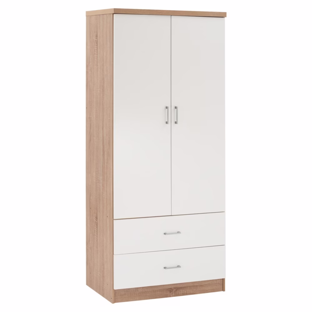 Ντουλάπα REINA Δίφυλλη με 2 Συρτάρια Sonama - Λευκή 80x42.5x180.5 εκ.