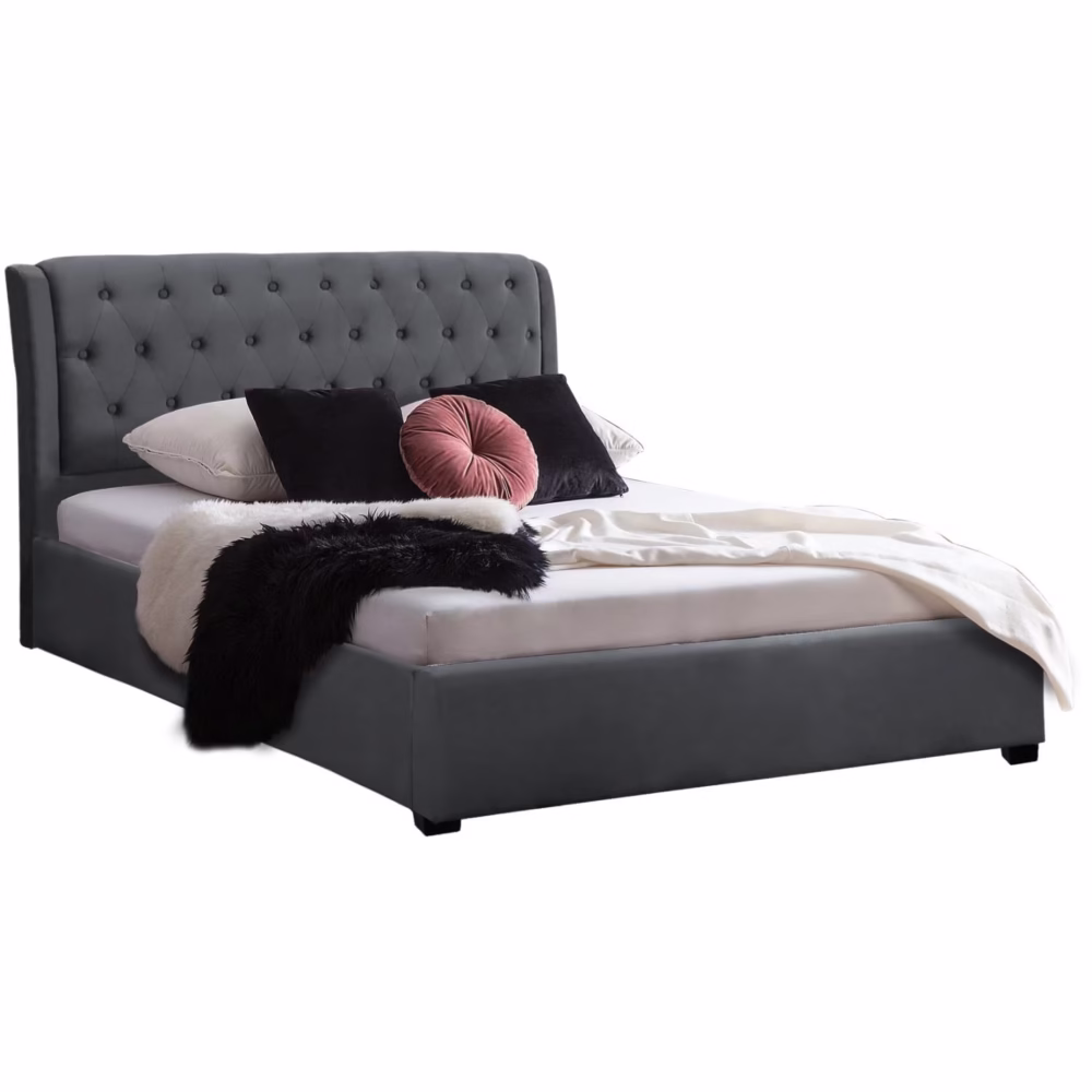 Επενδυμένο Κρεβάτι ODALYS Διπλό Βελούδο Γκρί 150Χ200 εκ.