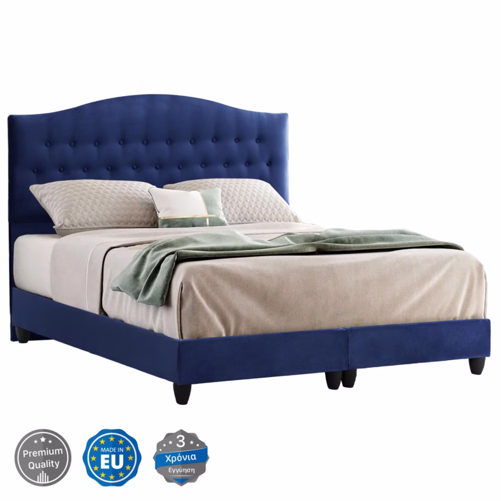 Επενδυμένο Κρεβάτι MALENA Διπλό Βελούδο Μπλέ 150x200 εκ.