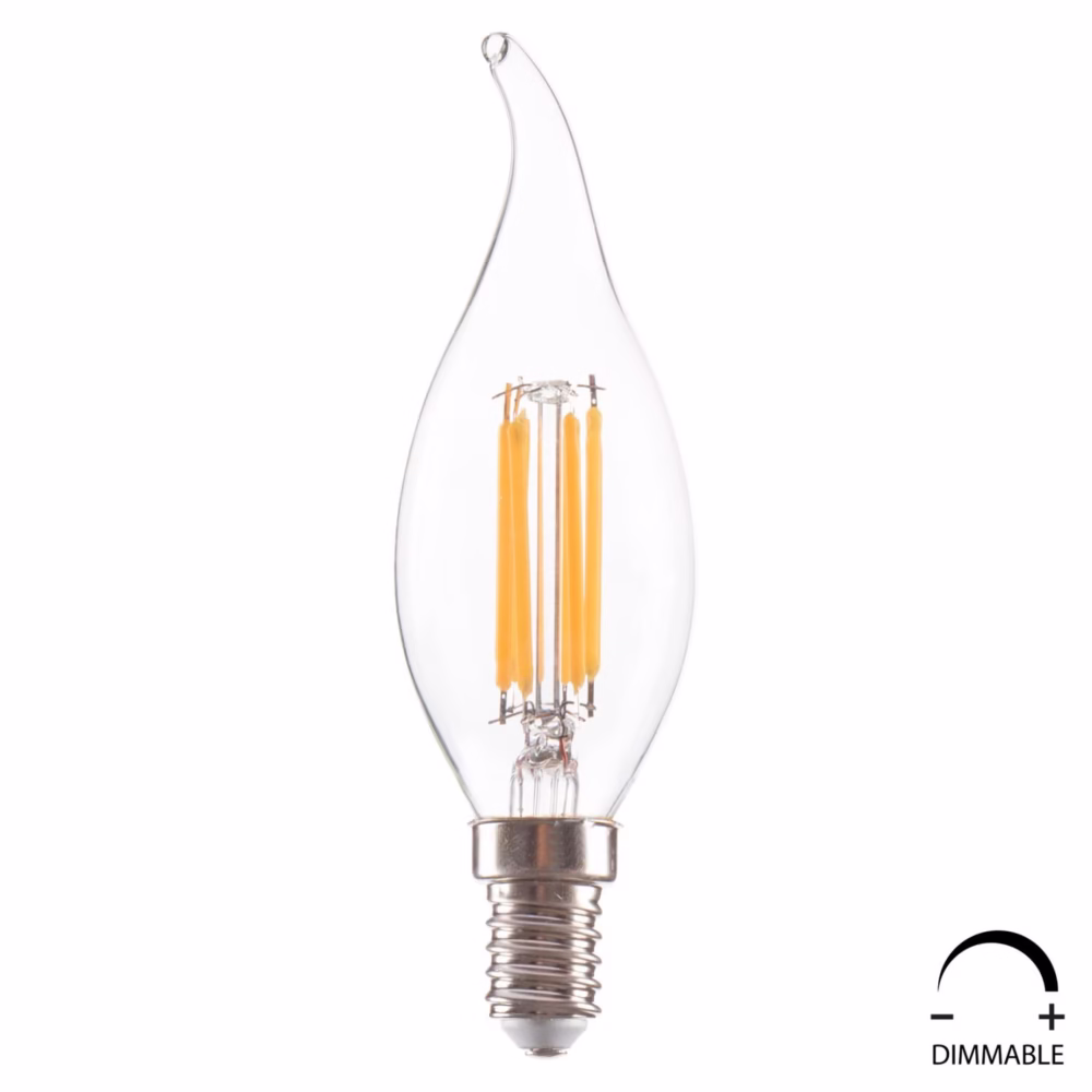 ΛΑΜΠΤΗΡΑΣ  ΣΤΥΛ ΦΛΟΓΑ LED FILAMENT 6W E14 3000K ΔΙΑΦΑΝΟ DIMMABLE
