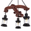 CEILING PENDANT 3-LIGHT FIXTURE  WOOD-METAL-GLASS 115H cm.