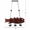 CEILING PENDANT 6-LIGHT  WOODEN FISH-BLACK METAL-GLASS 95x35x116H cm.