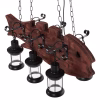 CEILING PENDANT 6-LIGHT  WOODEN FISH-BLACK METAL-GLASS 95x35x116H cm.
