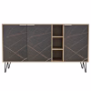 SIDEBOARD CABRON  MELAMINE IN SONAMA-BLACK MARBLE & BLACK METAL LEGS 142X40X83Hcm.
