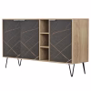 SIDEBOARD CABRON  MELAMINE IN SONAMA-BLACK MARBLE & BLACK METAL LEGS 142X40X83Hcm.