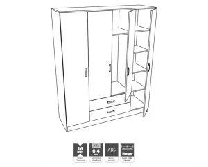 Ντουλάπα Iva 4K2F Τετράφυλλη Ντουλάπα Iva 4K2F Τετράφυλλη