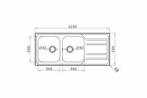 Kitchen Sink Stainless Steel Pyramis Zeda extra 116x50 cm 2B 1D Kitchen Sink Stainless Steel Pyramis Zeda extra 116x50 cm 2B 1D