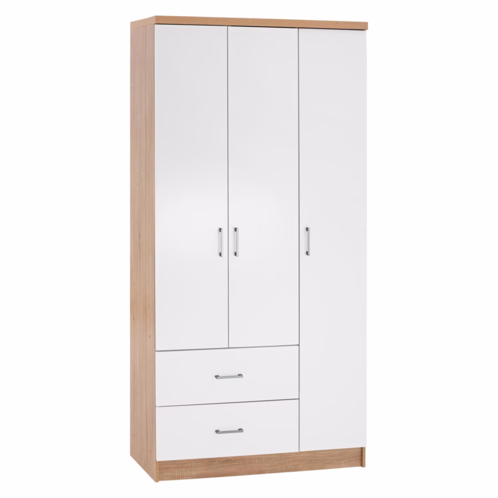 Ντουλάπα CAESAR Τρίφυλλη με 2 Συρτάρια Sonama - Λευκή 89x42,5x181 εκ.