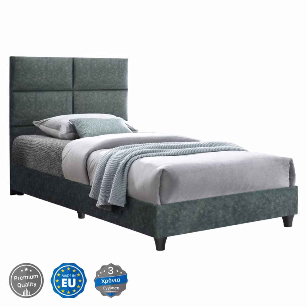 Επενδυμένο Κρεβάτι MILO Μονό Nubuck Πράσινο 90x200 εκ.