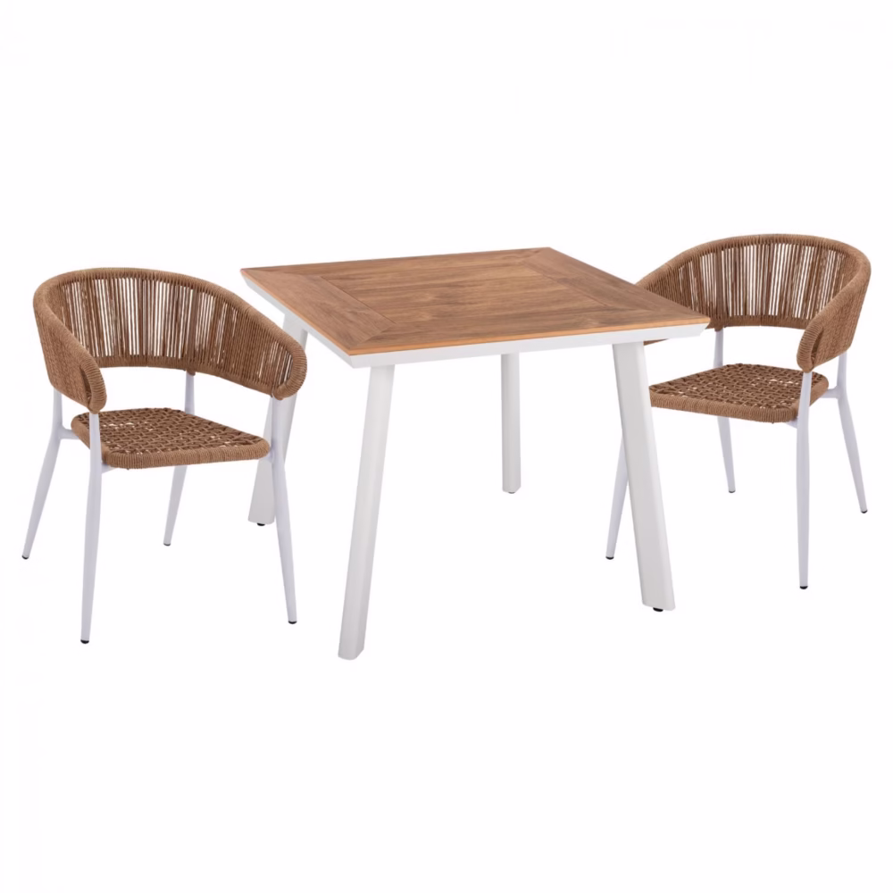 Σετ Κήπου Τραπεζαρία HM11442 3 τεμ Αλουμινίου Λευκό με Τραπέζι Polywood 80x80x73 εκ. & 2 Καρέκλες