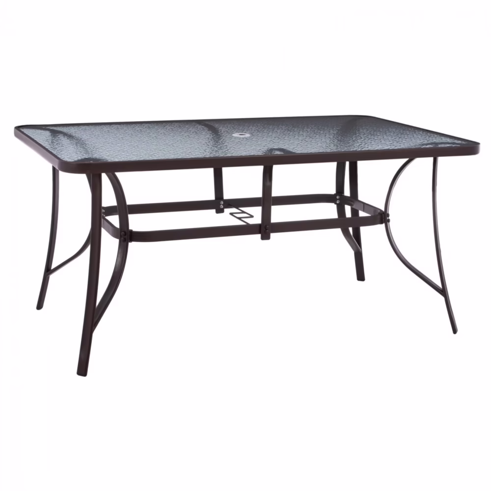 Τραπέζι BRUNO Μεταλλικό Καφέ με Γυάλινη επιφάνεια με Τρύπα Ομπρέλας 150x90x75Υεκ.