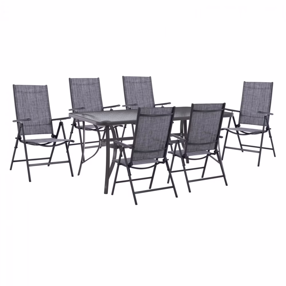 Σετ Κήπου Τραπεζαρία C11478 7 τεμ Γκρί με Τραπέζι 150x90x75 εκ. & 6 Καρέκλες Πτυσσόμενες