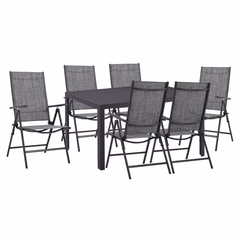 Σετ κήπου Τραπεζαρία C11531.01 7 τεμ Μεταλλικό Γκρί με Τραπέζι 150x90x75 εκ. & 6 Καρέκλες Πτυσσόμενες