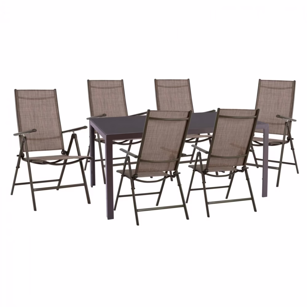 Σετ κήπου Τραπεζαρία C11531.02 7 τεμ Μεταλλικό Καφέ με Τραπέζι 150x90x75 εκ. & 6 Καρέκλες Πτυσσόμενες