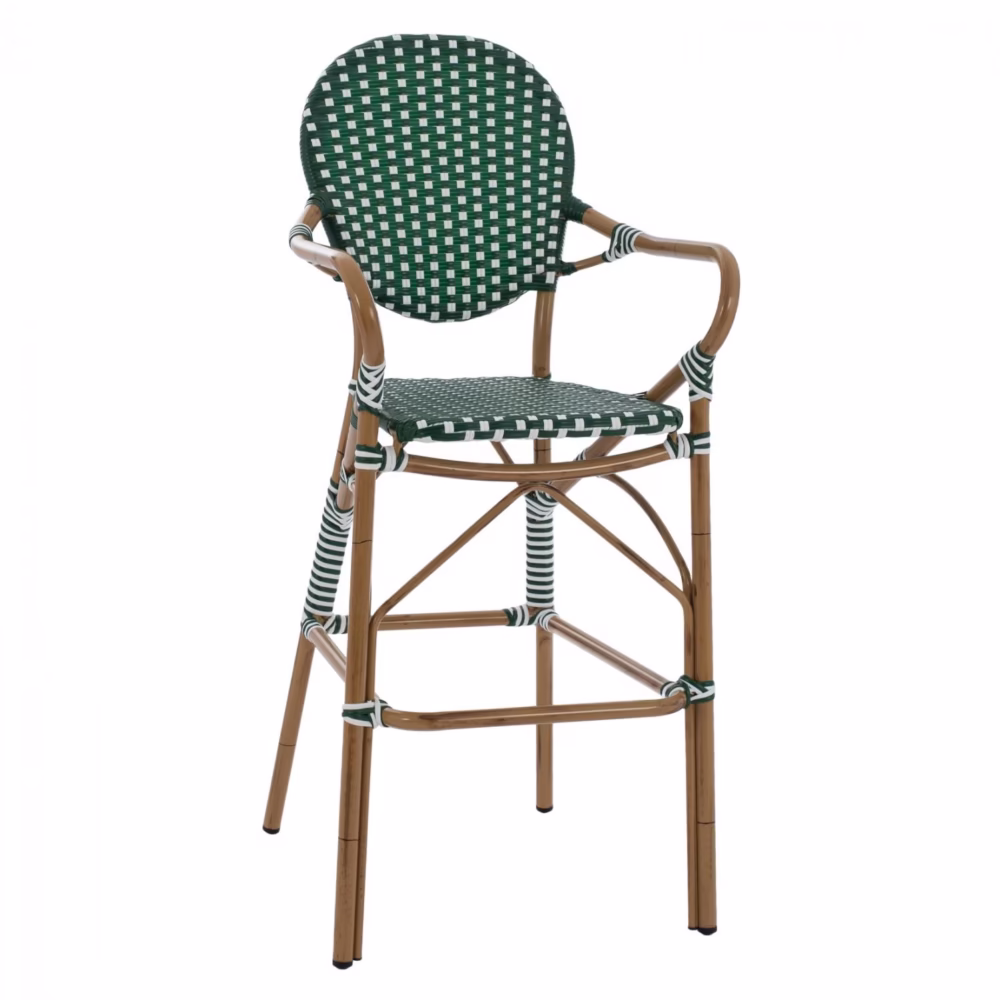 Σκαμπό Μπαρ C5794.01 Αλουμινίου Bamboo Look με Wicker Πράσινο - Λευκό 56x60x126 εκ.