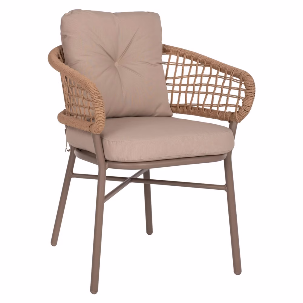 Καρέκλα - Πολυθρόνα C5863.02 Επαγγελματική Μόκα Αλουμινίου με Rattan και Μπέζ Μαξιλάρια 60x56x84 εκ.