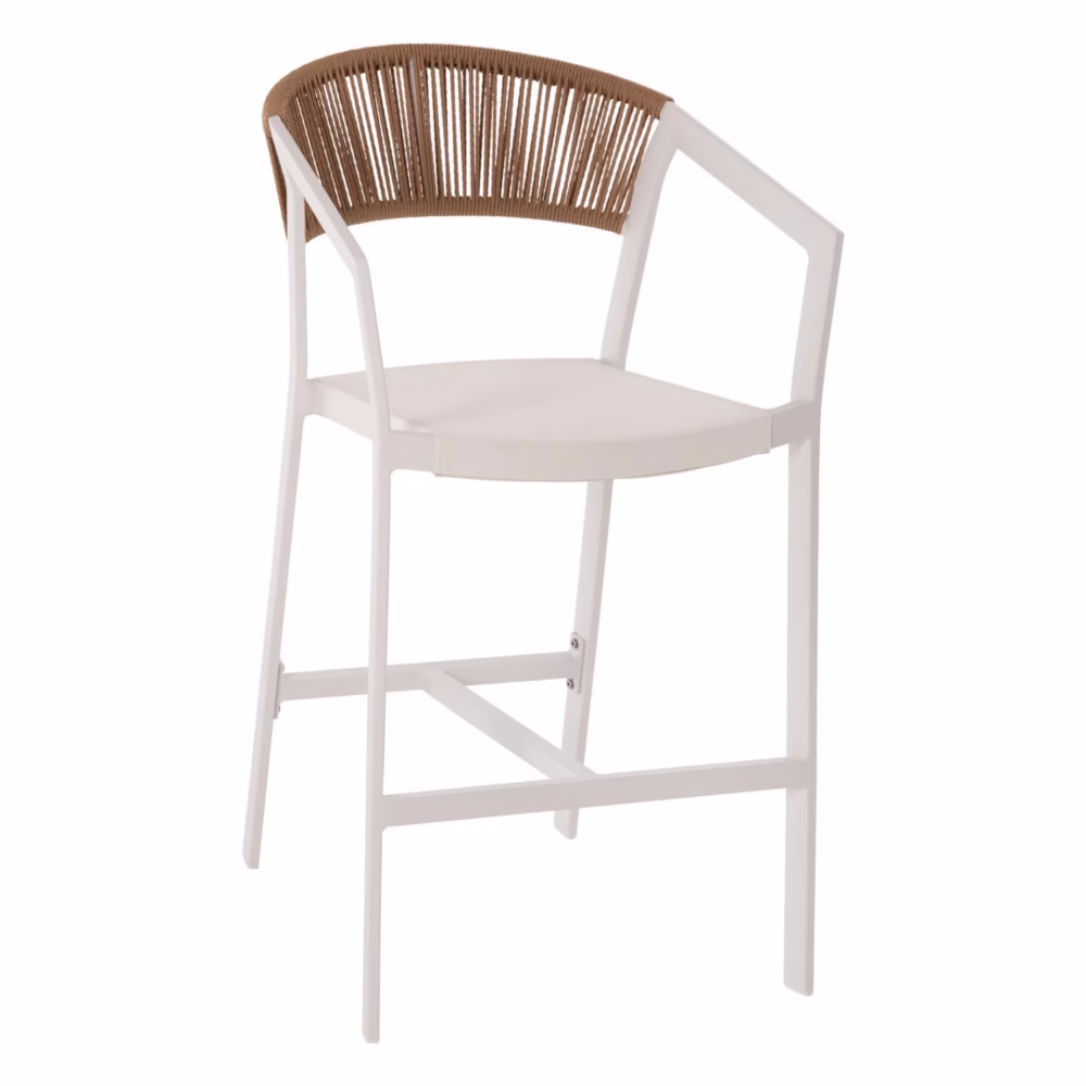 ΣΚΑΜΠΟ ΑΛΟΥΜΙΝΙΟΥ  ΜΕΣΑΙΟΥ ΥΨΟΥΣ RATTAN & TEXTLINE ΛΕΥΚΟ ΜΠΕΖ 55x56,5x99