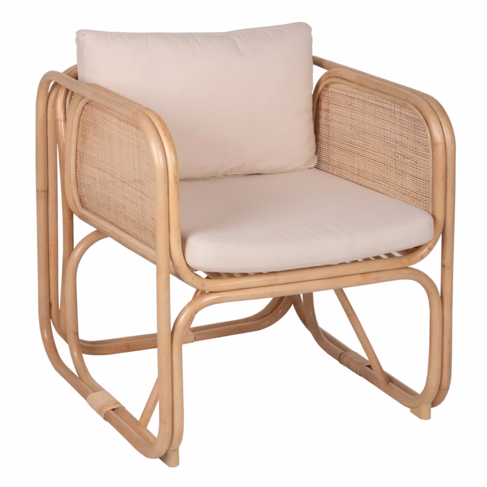 Καρέκλα - Πολυθρόνα WENDY C9816 Φυσικό Rattan με Λευκά Μαξιλάρια 73x72x84Yεκ.