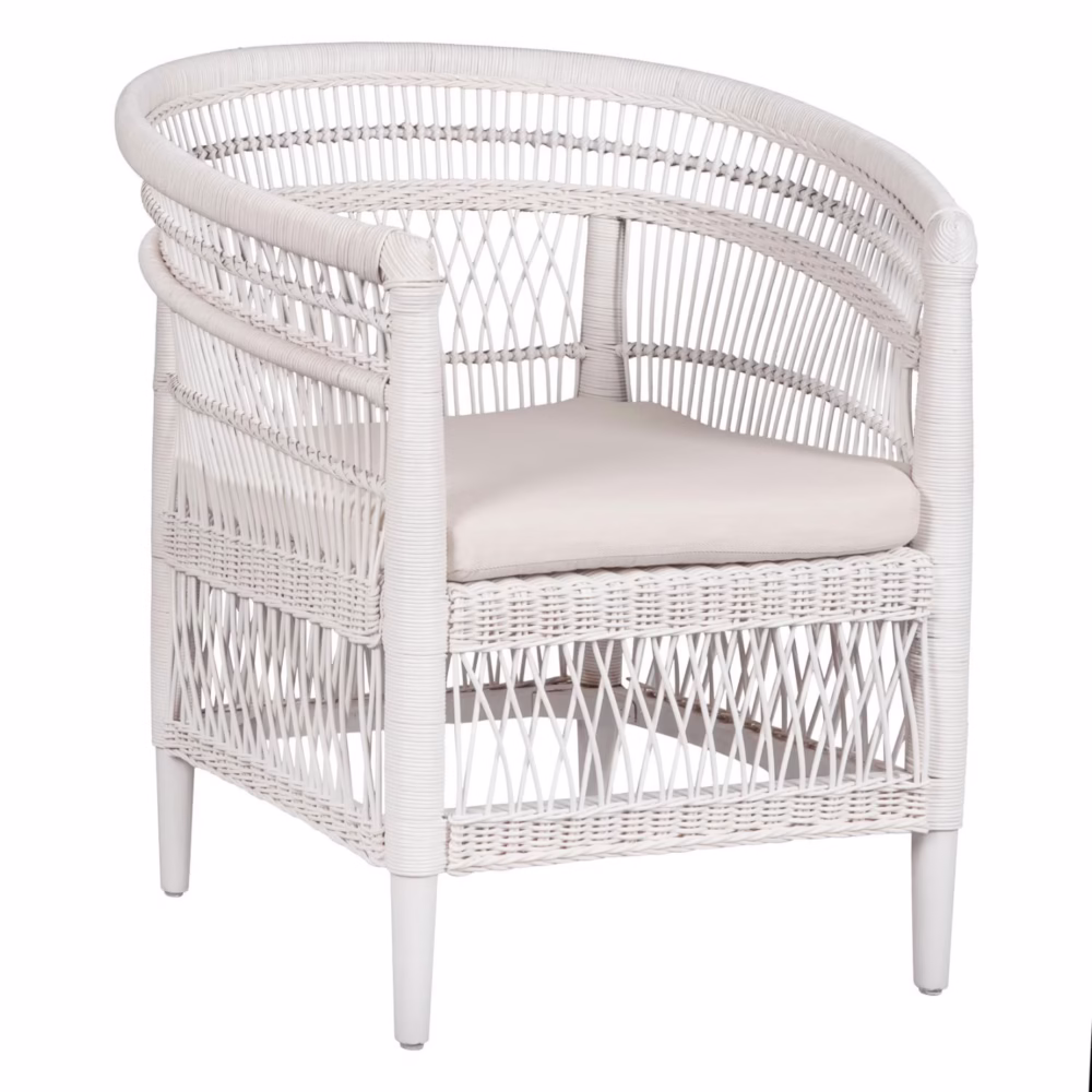 Καρέκλα - Πολυθρόνα MALAWI C9635.02 Ξύλο Μαόνι με Rattan Λευκό και Λευκό Μαξιλάρι 80x70x86Υεκ.