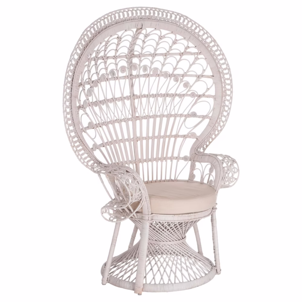 Καρέκλα - Πολυθρόνα ROYAL PEACOCK C9342.02 Λευκό Rattan με Λευκό Μαξιλάρι 114x72x150Yεκ.