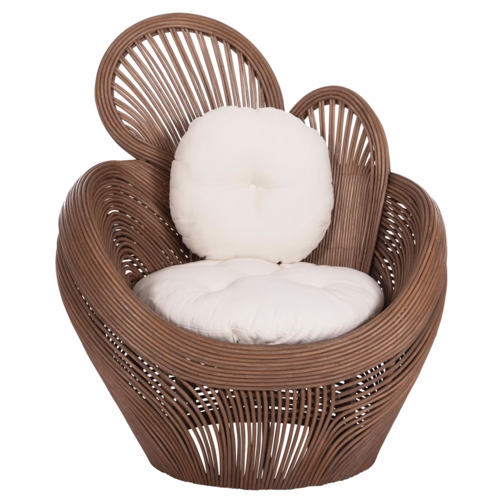 Καρέκλα - Πολυθρόνα CIRCE C9883 Καφέ Rattan με Εκρού Μαξιλάρια 100x74x112,5Υεκ.
