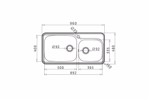 Kitchen Sink Stainless Steel Pyramis Space Plus 96x48 cm 2B Kitchen Sink Stainless Steel Pyramis Space Plus 96x48 cm 2B