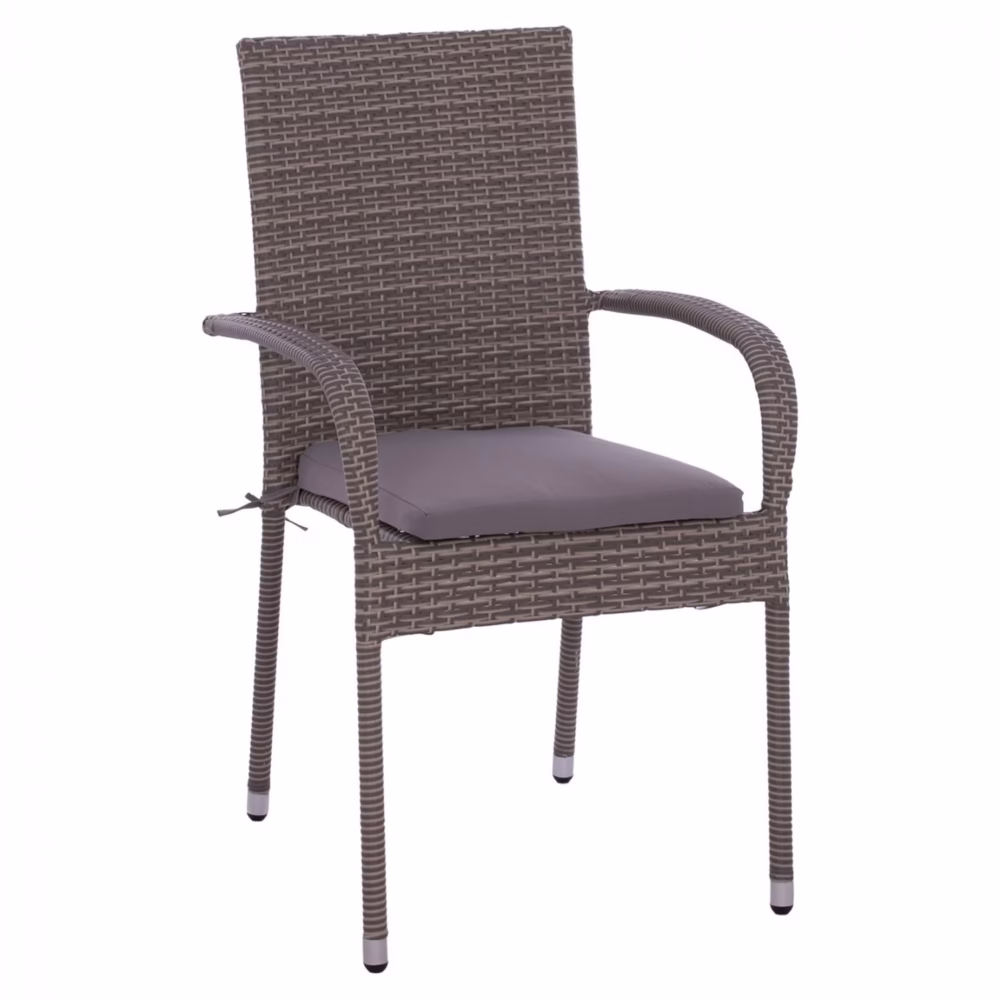 Καρέκλα - Πολυθρόνα ANISHA C5685.01 Μεταλλική με Γκρί Wicker και Μαξιλάρι Στοιβαζόμενη 56x60x94 εκ.