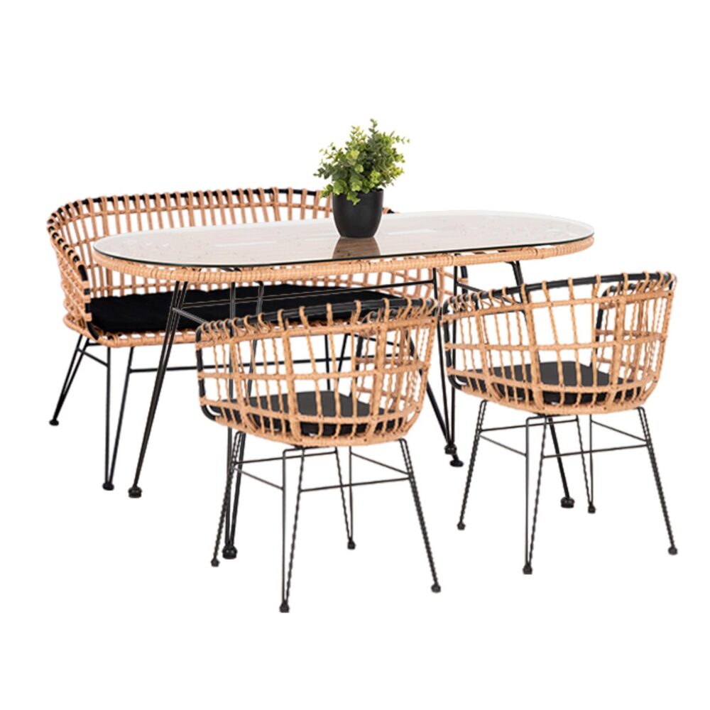 Σετ Κήπου Τραπεζαρία ALLEGRA 4 τεμ Wicker Μπέζ & Μαύρο Μέταλλο