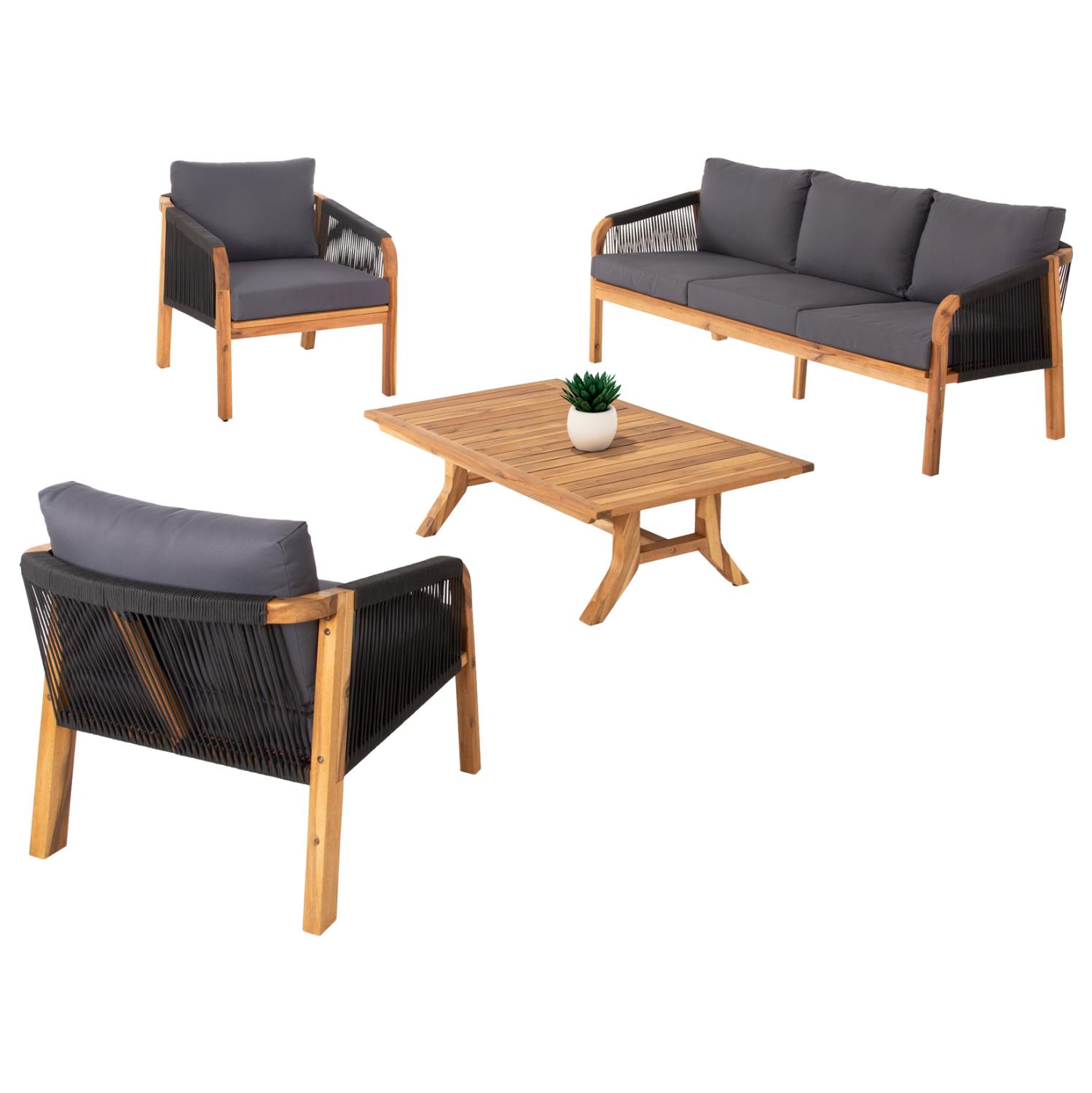 Σετ κήπου Σαλόνι ROSSWELL C6084.01 4 τεμ με Ξύλο Ακακίας - Σχοινί - Ανθρακί Μαξιλάρια Σετ κήπου Σαλόνι ROSSWELL C6084.01 4 τεμ με Ξύλο Ακακίας - Σχοινί - Ανθρακί Μαξιλάρια