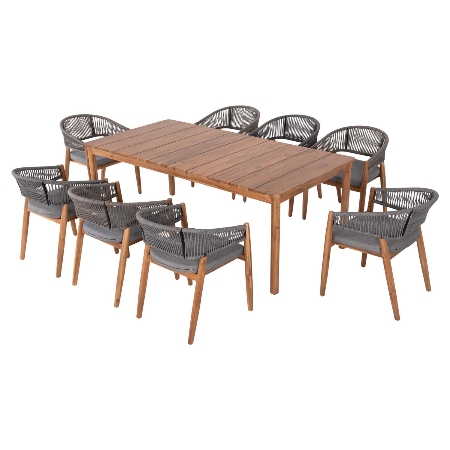 Σετ κήπου Τραπεζαρία NAVANT 9 τεμ με Τραπέζι Ξύλο Ακακίας Φυσικό & 8 Καρέκλες με Σχοινί Γκρί