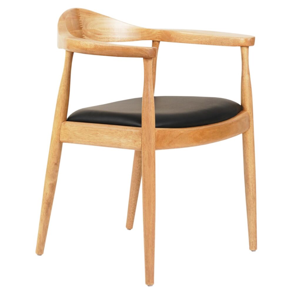 Πολυθρόνα Τραπεζαρίας ADOR Rubberwood σε Οακ και PU Μαύρο 62x54x76,5Υεκ.