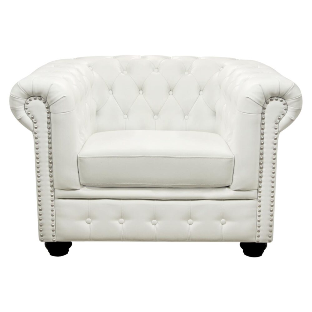 Πολυθρόνα POLINA τύπου CHESTERFIELD με PU Λευκό ματ 110x90x73Y εκ.
