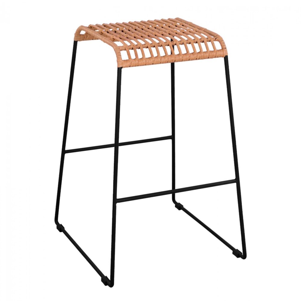 Σκαμπό Μπαρ ALLEGRA C5641 Μεταλλικό με Μπέζ Wicker 49x50x76 εκ.